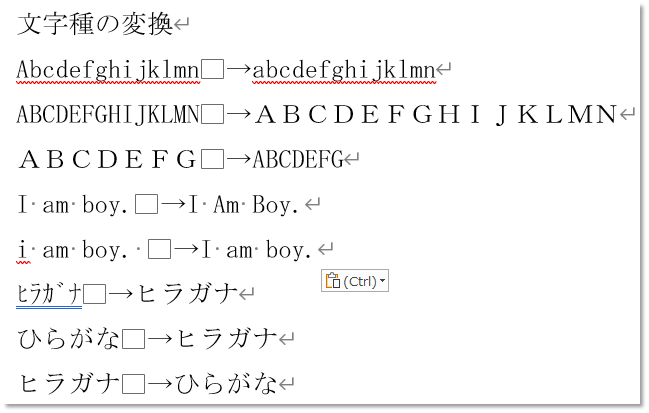 文字種の変換例