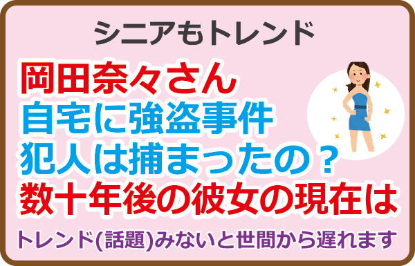 岡田奈々さん宅に強盗事件犯人は捕まったの？数十年後の彼女の現在は